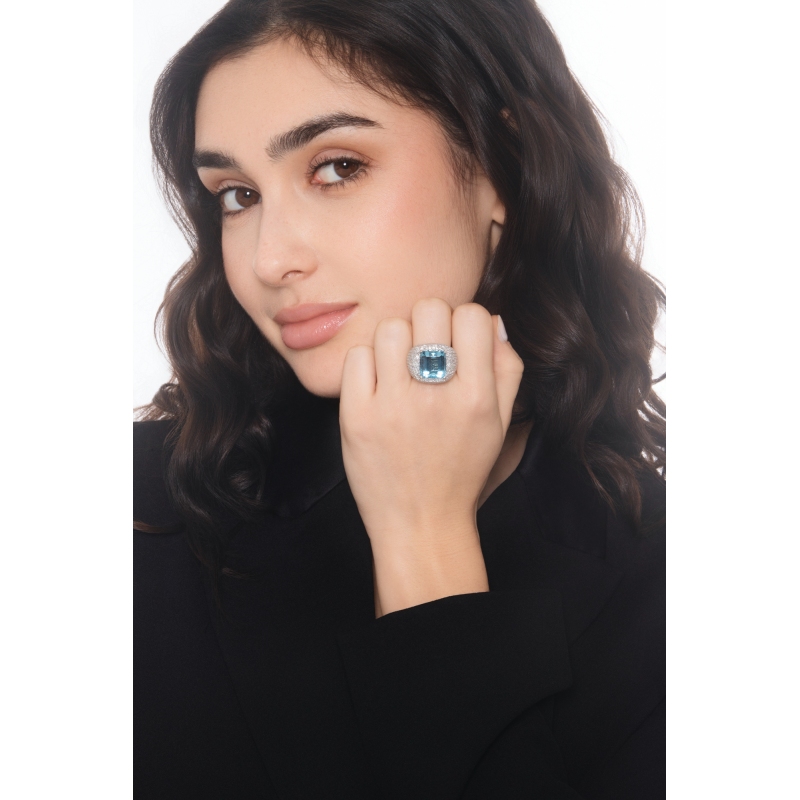 Bandring Weißgold mit Diamanten und Aquamarin Bandring Weißgold mit Diamanten und Aquamarin