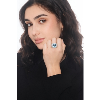 Bandring Weißgold mit Diamanten und Aquamarin