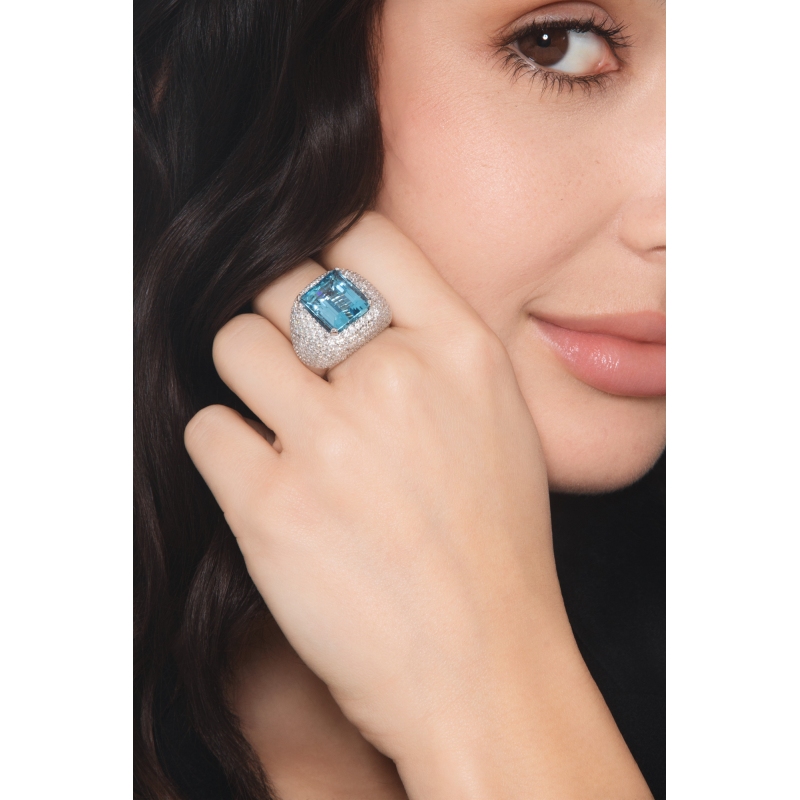 Bandring Weißgold mit Diamanten und Aquamarin Bandring Weißgold mit Diamanten und Aquamarin