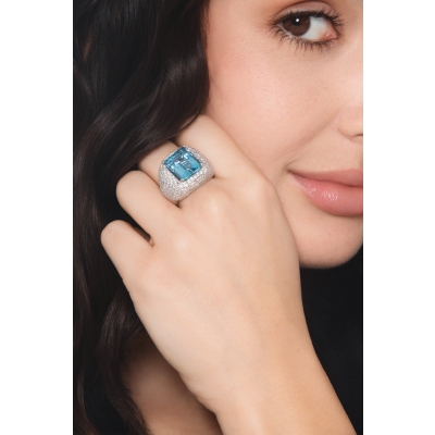 Bandring Weißgold mit Diamanten und Aquamarin