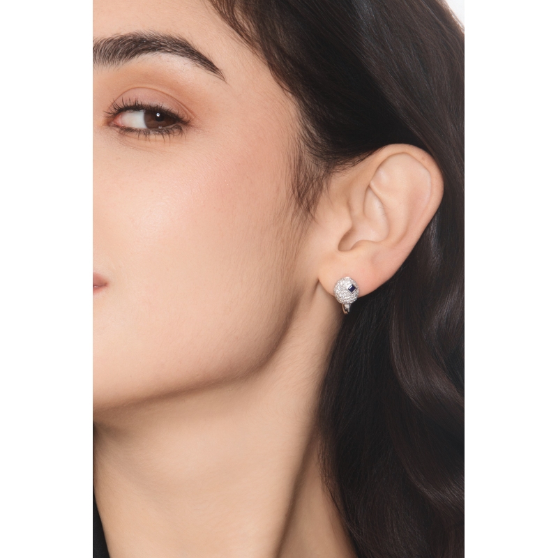 Pavé Ohrringe Diamanten mit Saphir blau Weißgold