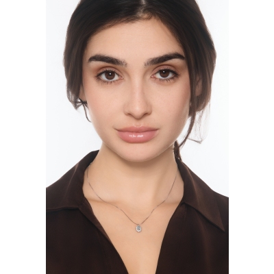 750er Weißgold Halo Kette mit Diamanten und Aquamarin 