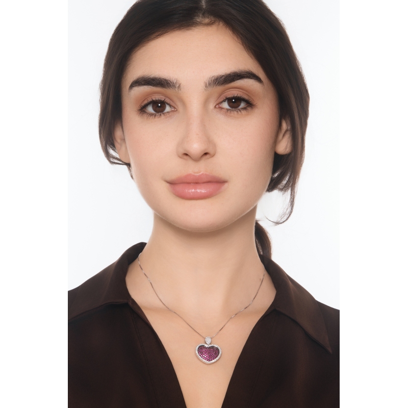 Herzkette Weißgold 18k mit Rubinen und Diamanten 