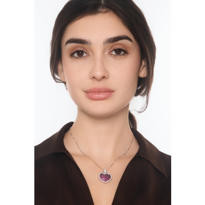 Herzkette Weißgold 18k mit Rubinen und Diamanten 