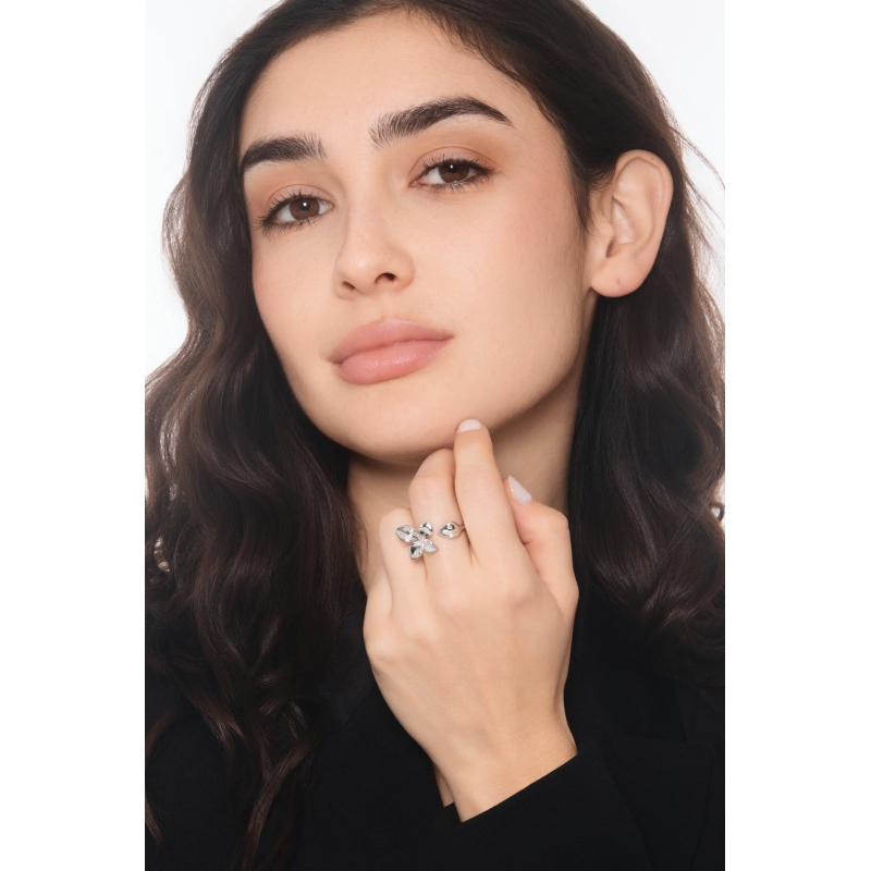 Offener Ring mit Diamant Blume Weissgold 750