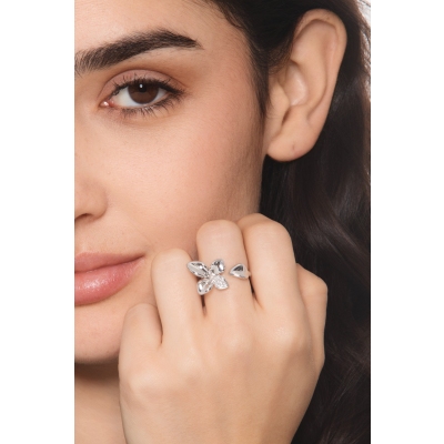 Offener Ring mit Diamant Blume Weissgold 750