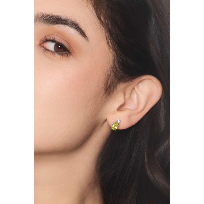 Ohrstecker Weißgold 18K mit Peridot und Diamanten