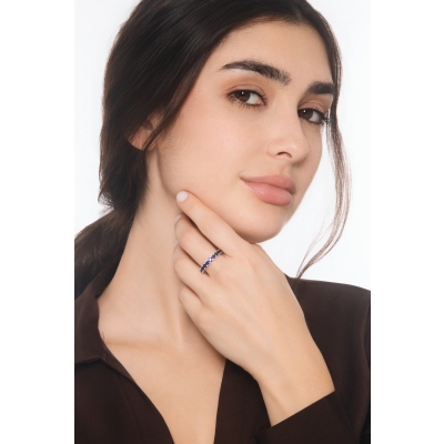 Memoire Ring Weißgold blauen Saphiren 