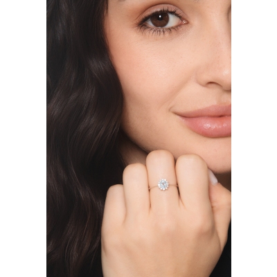 Halo Ring Diamanten und Aquamarin Weißgold 