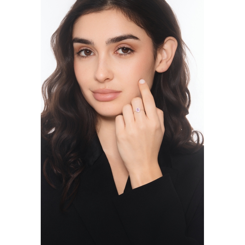 Saphir rosa Halo Ring mit Diamanten Weissgold