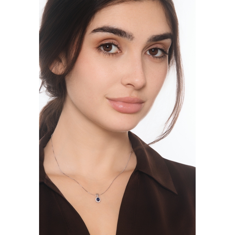 Halo Kette Saphir und Diamanten Weißgold 18K