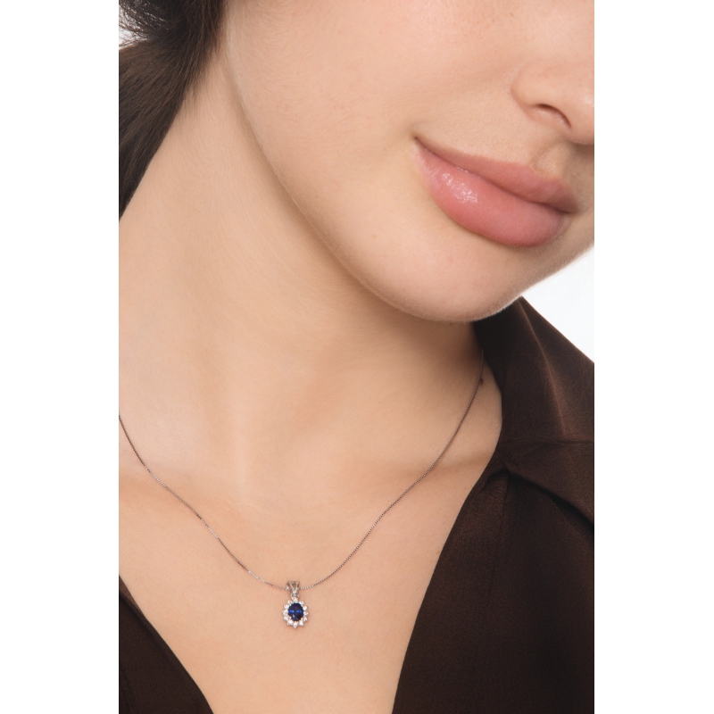 Halo Kette Saphir und Diamanten Weißgold 18K