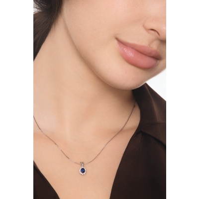 Halo Kette Saphir und Diamanten Weißgold 18K