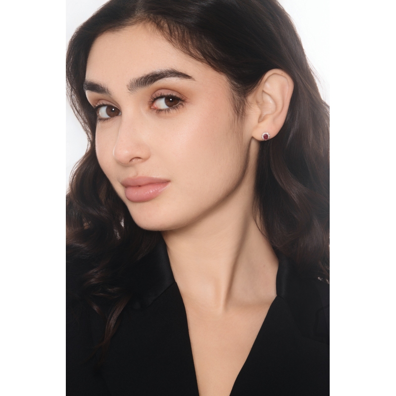 Rubin Halo Ohrstecker Weissgold mit Diamanten