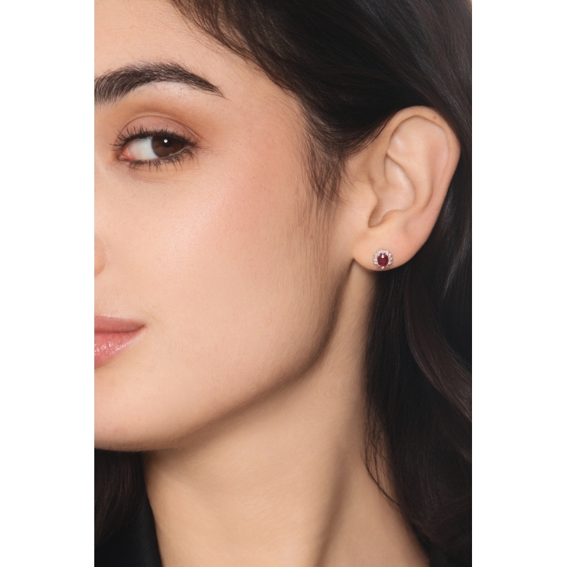 Rubin Halo Ohrstecker Weissgold mit Diamanten