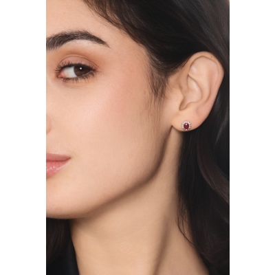 Rubin Halo Ohrstecker Weissgold mit Diamanten