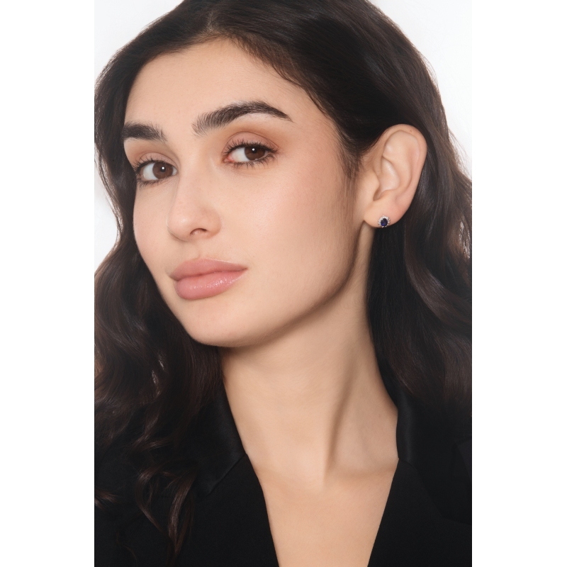 Ohrstecker Weißgold Halo mit Saphir und Diamanten