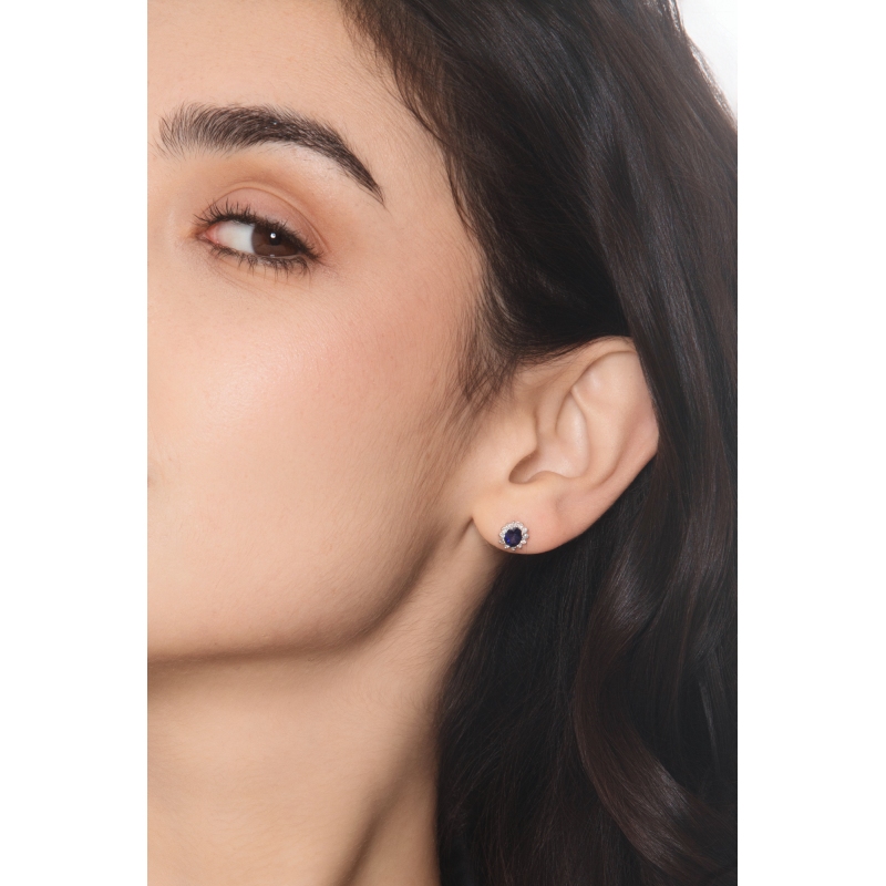 Ohrstecker Weißgold Halo mit Saphir und Diamanten