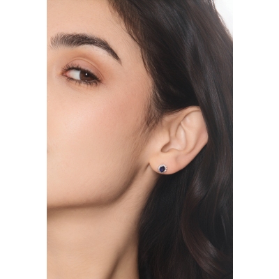 Ohrstecker Weißgold Halo mit Saphir und Diamanten