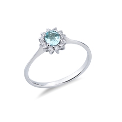 Halo Ring Diamanten und Aquamarin Weißgold
