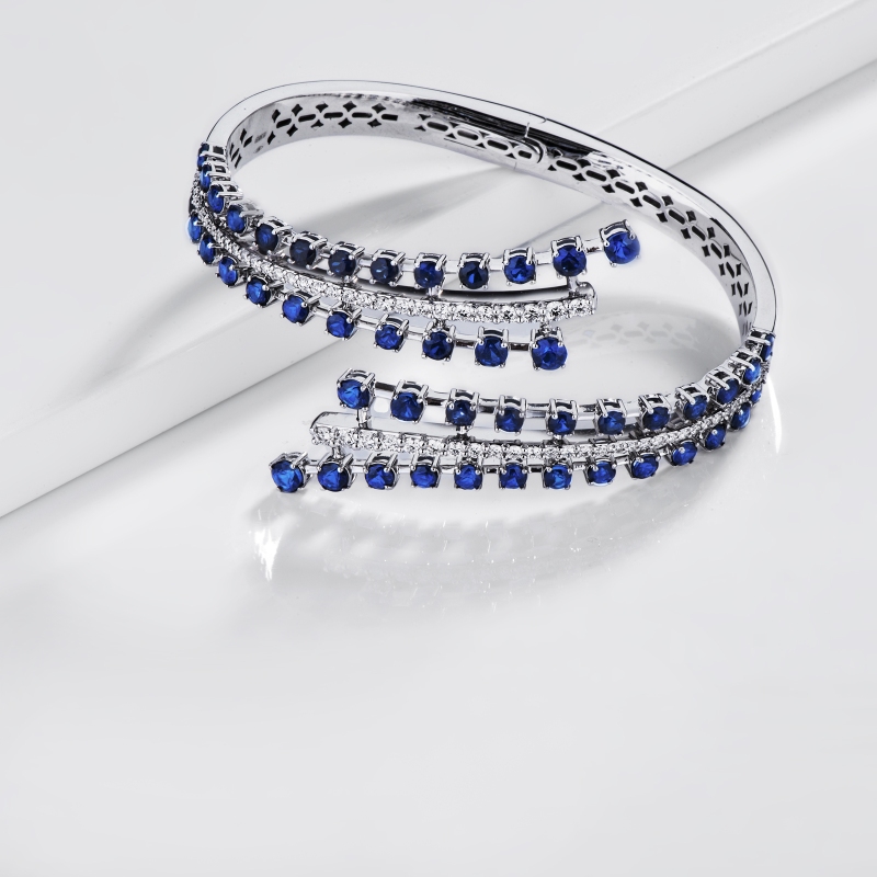 Saphir blau Armband Weissgold mit Diamanten