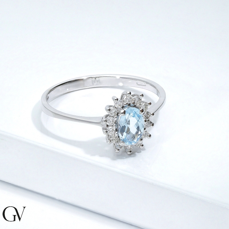 Aquamarin Damenring mit Diamanten Weißgold 18k Aquamarin Damenring mit Diamanten Weißgold 18k