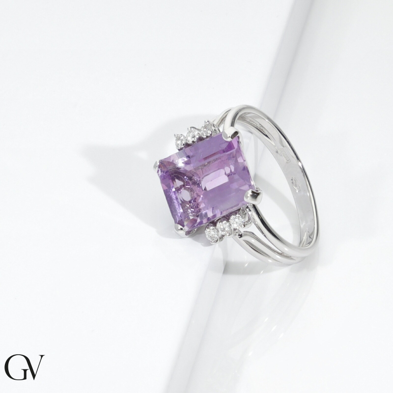 Weißgold 750 Ring mit Amethyst und Brillanten