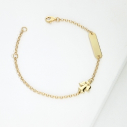 Gelbgold Kinder Armband mit Engel und Gravurplatte