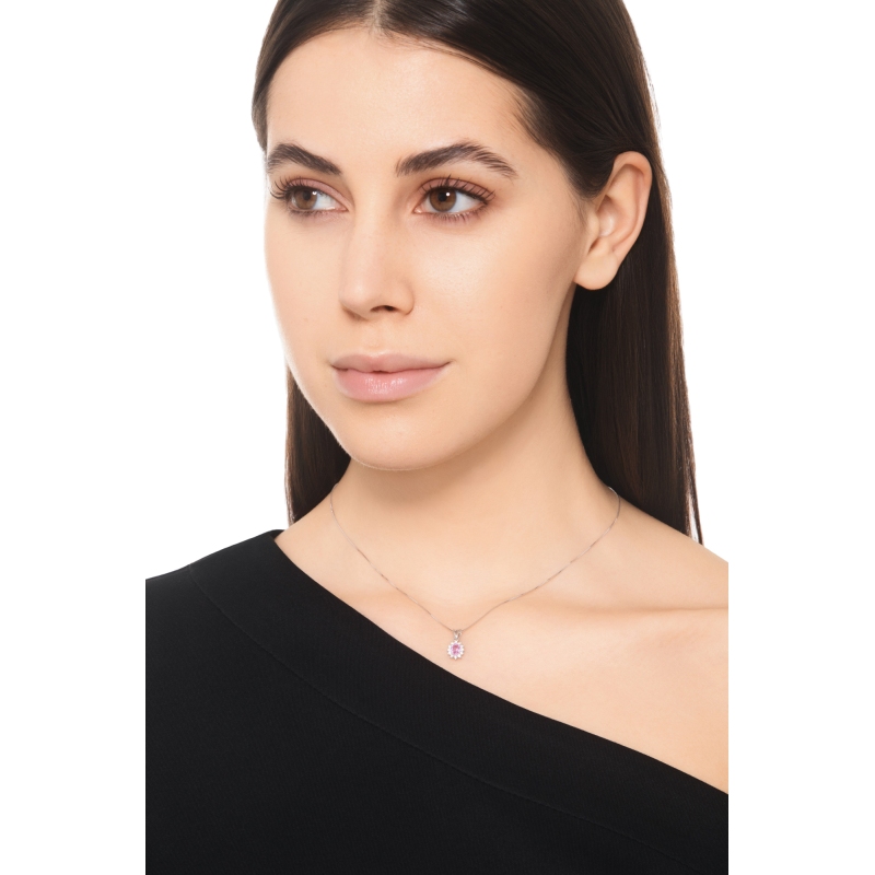 Damenkette mit rosa Saphir-Anhänger mit Diamanten