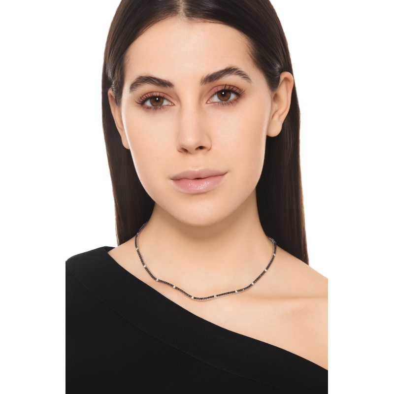 Weißgold Tennis Kette schwarzen und weißen Diamanten