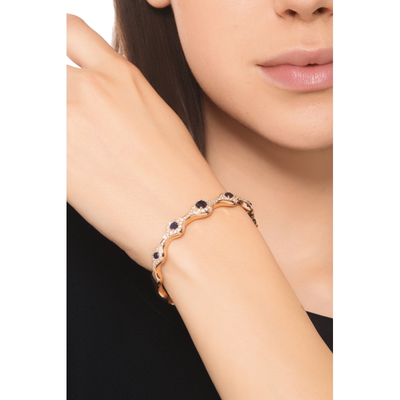 Armreif Roségold 18K mit Saphir blau und Diamanten