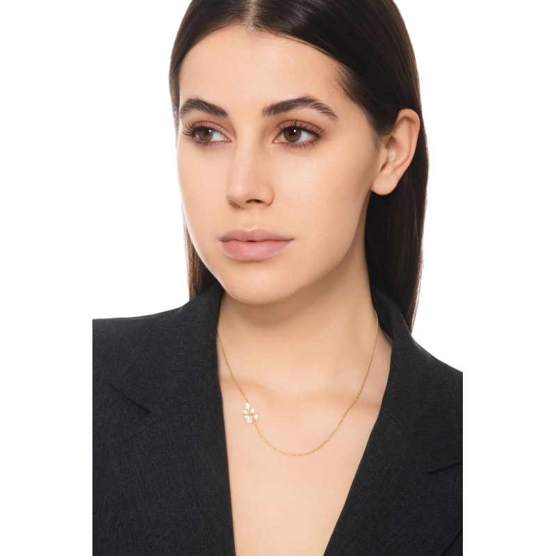 Halskette mit glänzendem Blatt aus 750er Gelbgold