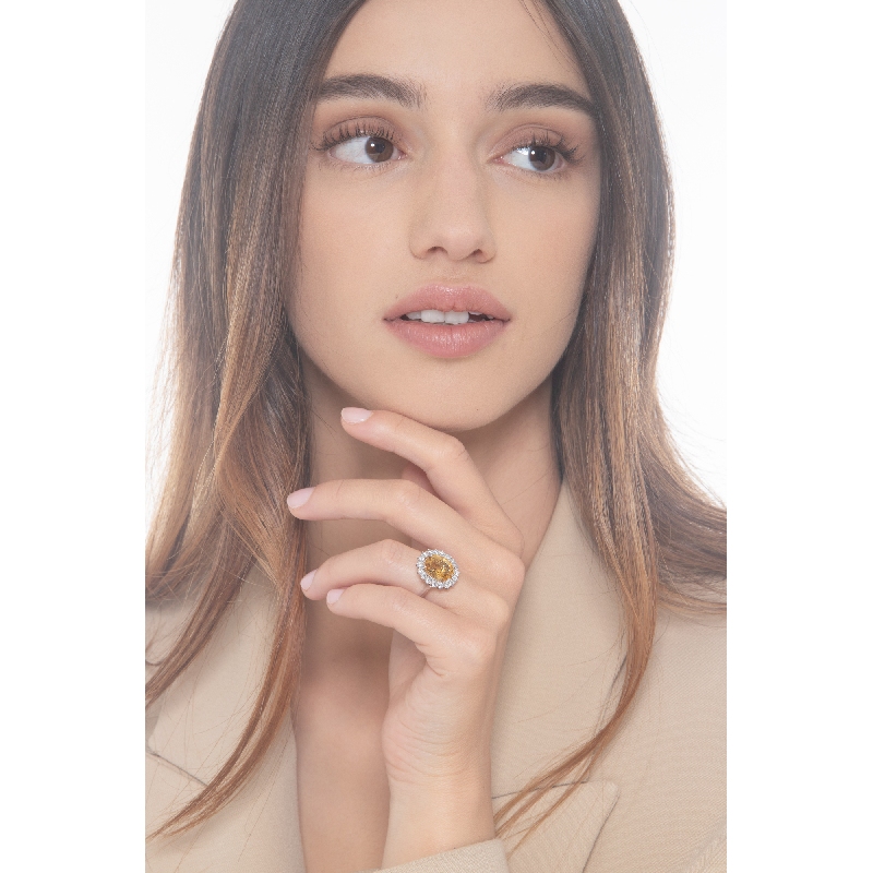 Halo Ring mit Citrin und Diamanten Weißgold Halo Ring mit Citrin und Diamanten Weißgold