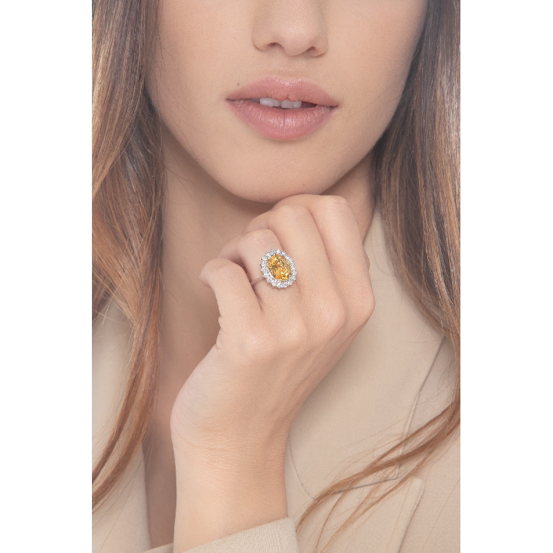 Halo Ring mit Citrin und Diamanten Weißgold Halo Ring mit Citrin und Diamanten Weißgold