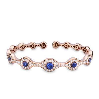 Armreif Roségold 18K mit Saphir blau und Diamanten