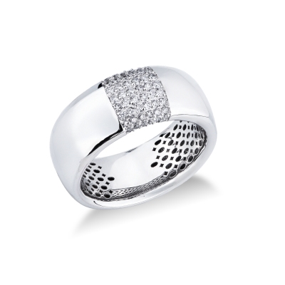 Herren Bandring mit Diamanten Pavé Weissgold
