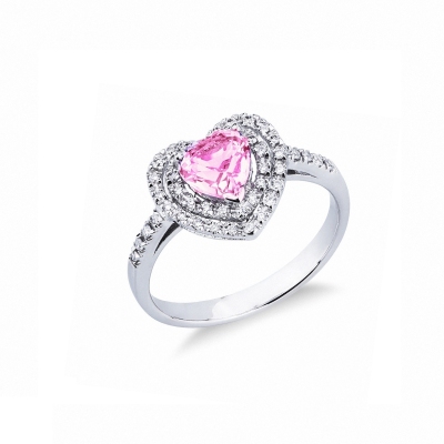 Saphir Rosa Herz Ring mit Diamanten Weissgold