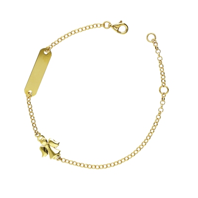 Gelbgold Kinder Armband mit Engel und Gravurplatte