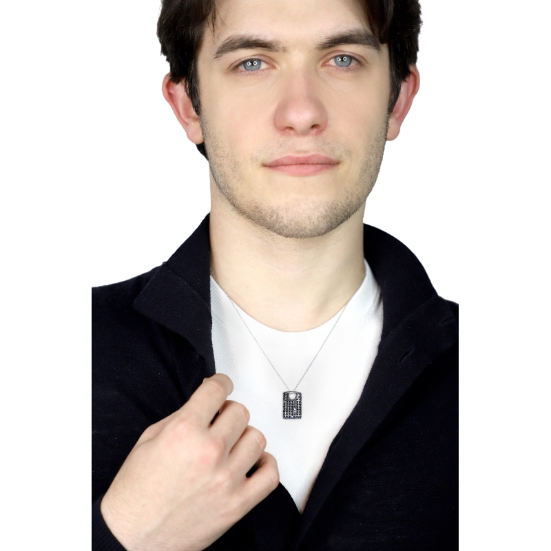 Halskette aus 750er Weißgold mit Platte aus schwarzen Diamanten