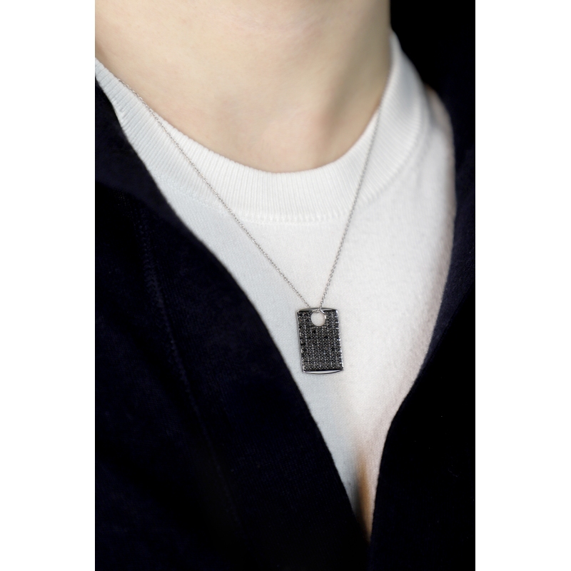 Halskette aus 750er Weißgold mit Platte aus schwarzen Diamanten