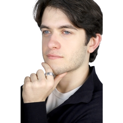 Herren Bandring mit Diamanten Pavé Weissgold