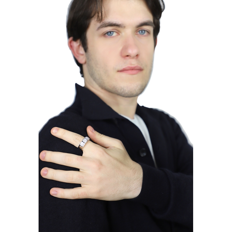 Weissgold Herrenring mit Diamanten Pavé