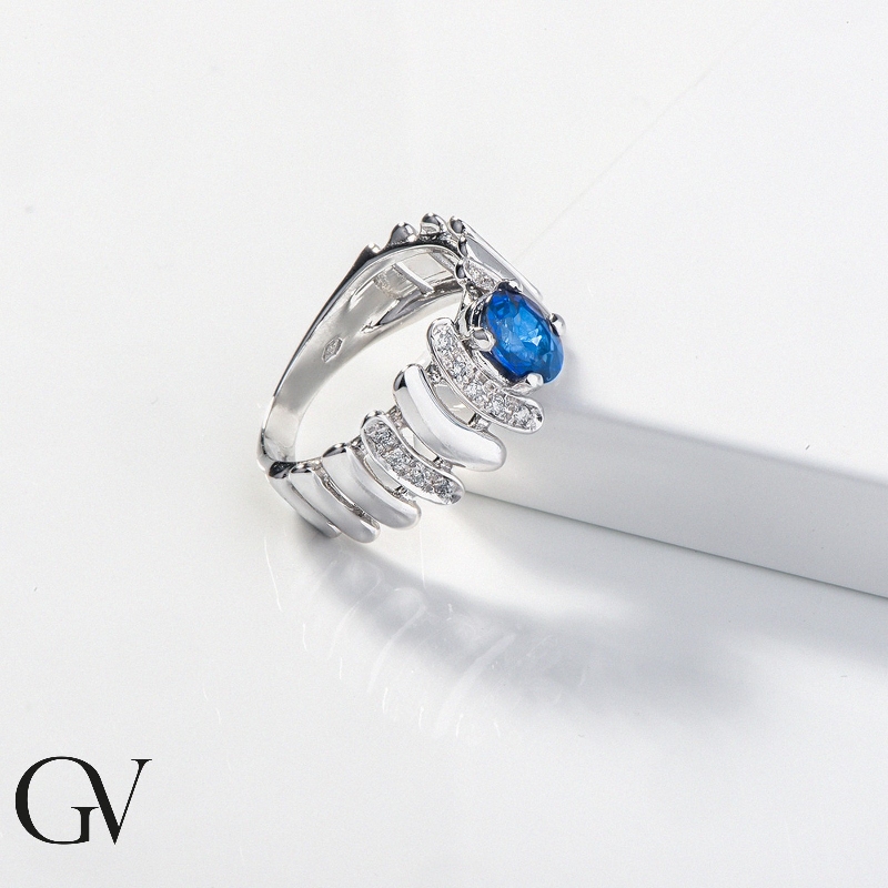 Moderner Saphir Ring mit Diamanten Weißgold 18K Moderner Saphir Ring mit Diamanten Weißgold 18K