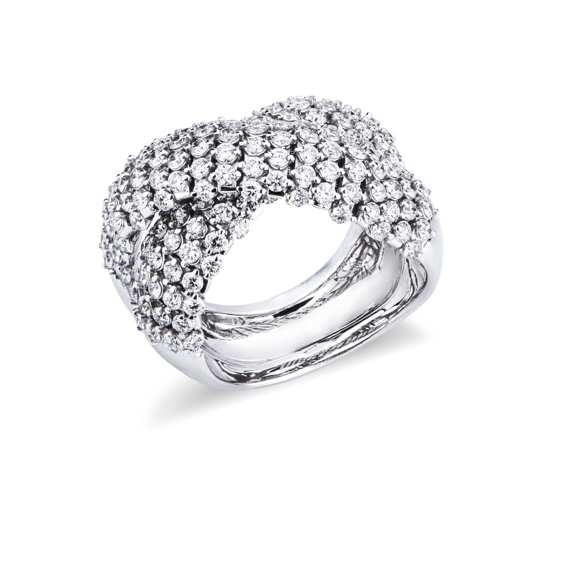 Cross-Over-Ring Weissgold mit Diamanten