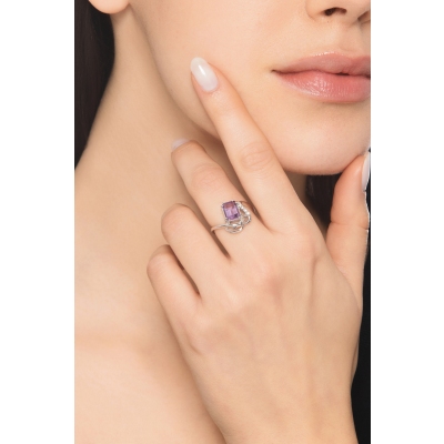 Weißgoldring mit Amethyst und Brillanten  