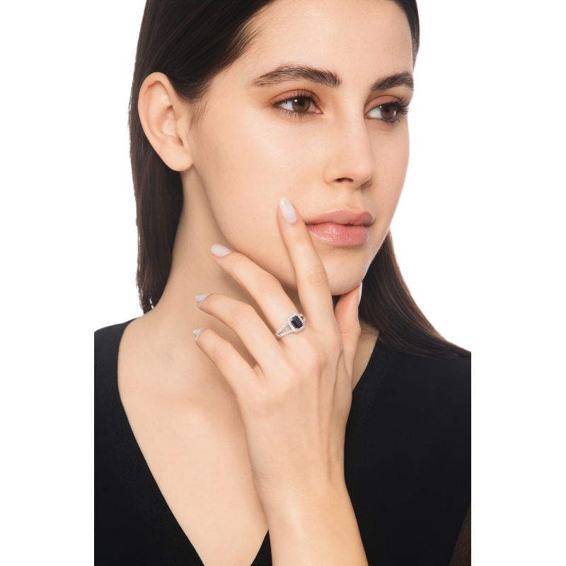 Saphir blau Diamanten Weissgold Damenring