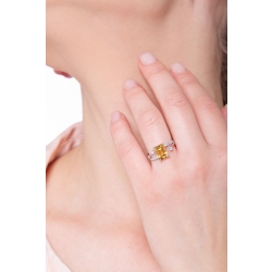 Moderner Weißgold Damenring mit Citrin und Diamanten  2
