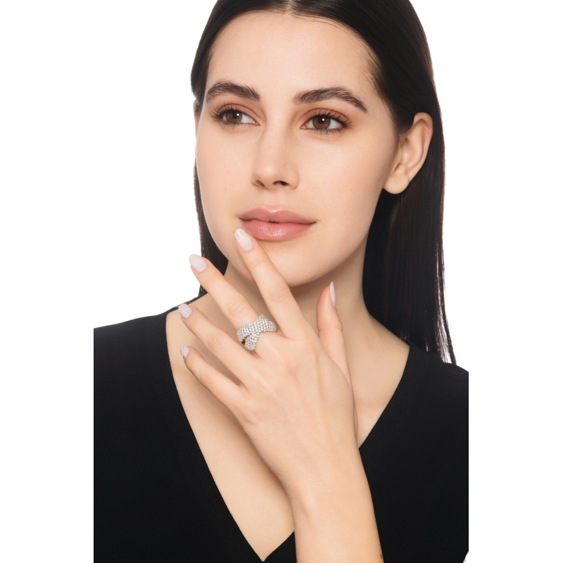 Cross-Over-Ring Weissgold mit Diamanten