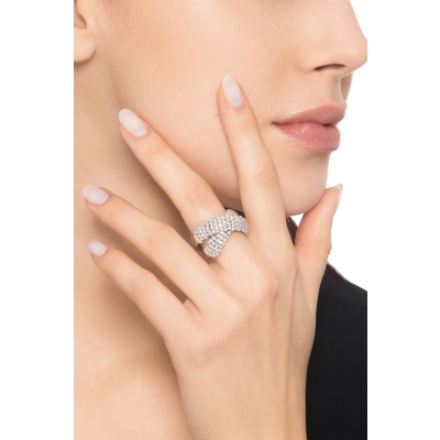 Cross-Over-Ring Weissgold mit Diamanten