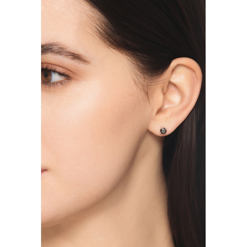 Weißgold 750 einzelner Ohrstecker mit einem schwarzen Diamant, 0,40 kt